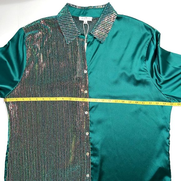 GeeGee Plus - Women's Size 1XL Green Sequins Long Sleeve Button Up Blouse - Picture 8 of 11
